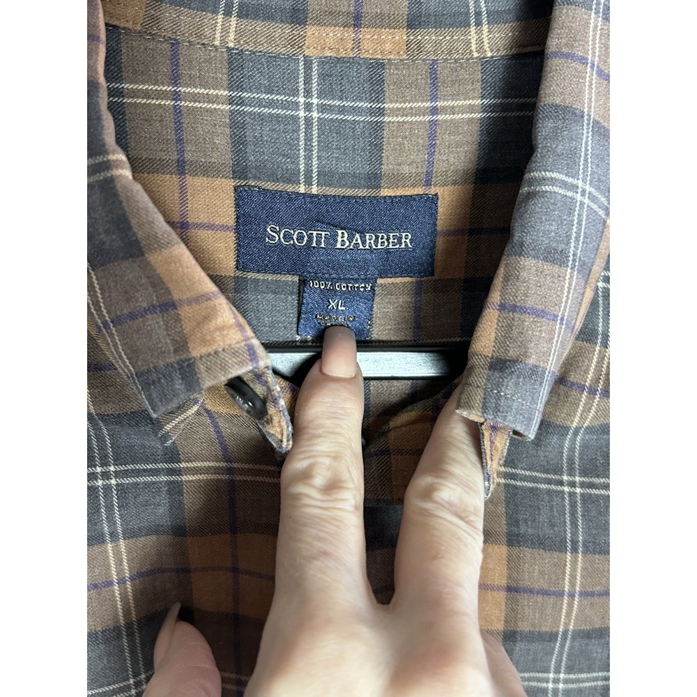 Scott Barber Men's Button Up Flannel Plaid Shirt Size XL 100% Cotton‎ Brown